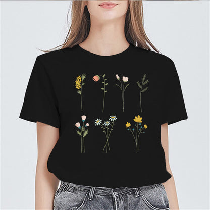 Womens Flowers Graphic Tees Vintage Short Sleeve T Shirts for Women Summer Tops Teen Girl Clothes