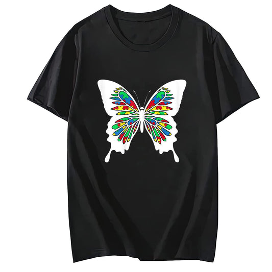 Butterfly Butterflies Puzzle Pattern Casual Crew Neck T Shirt