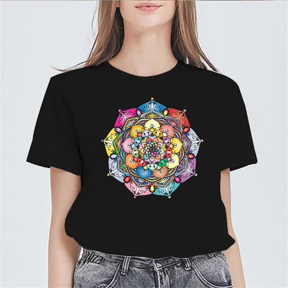 Mandala Style Flowers Graphic Women's Casual T-Shirt