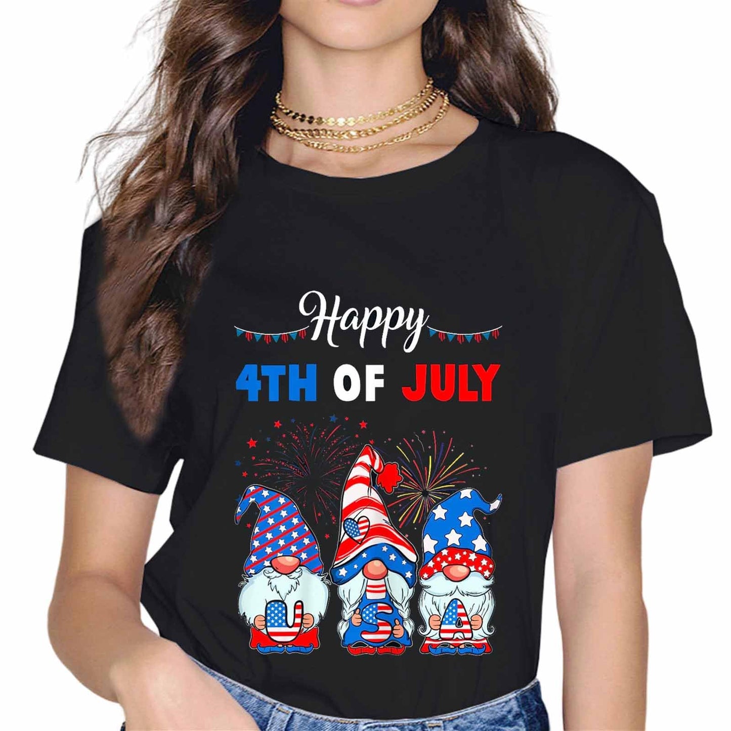 Sassalilly Happy 4th of July Patriotic American US Flag 4th of July T-Shirt