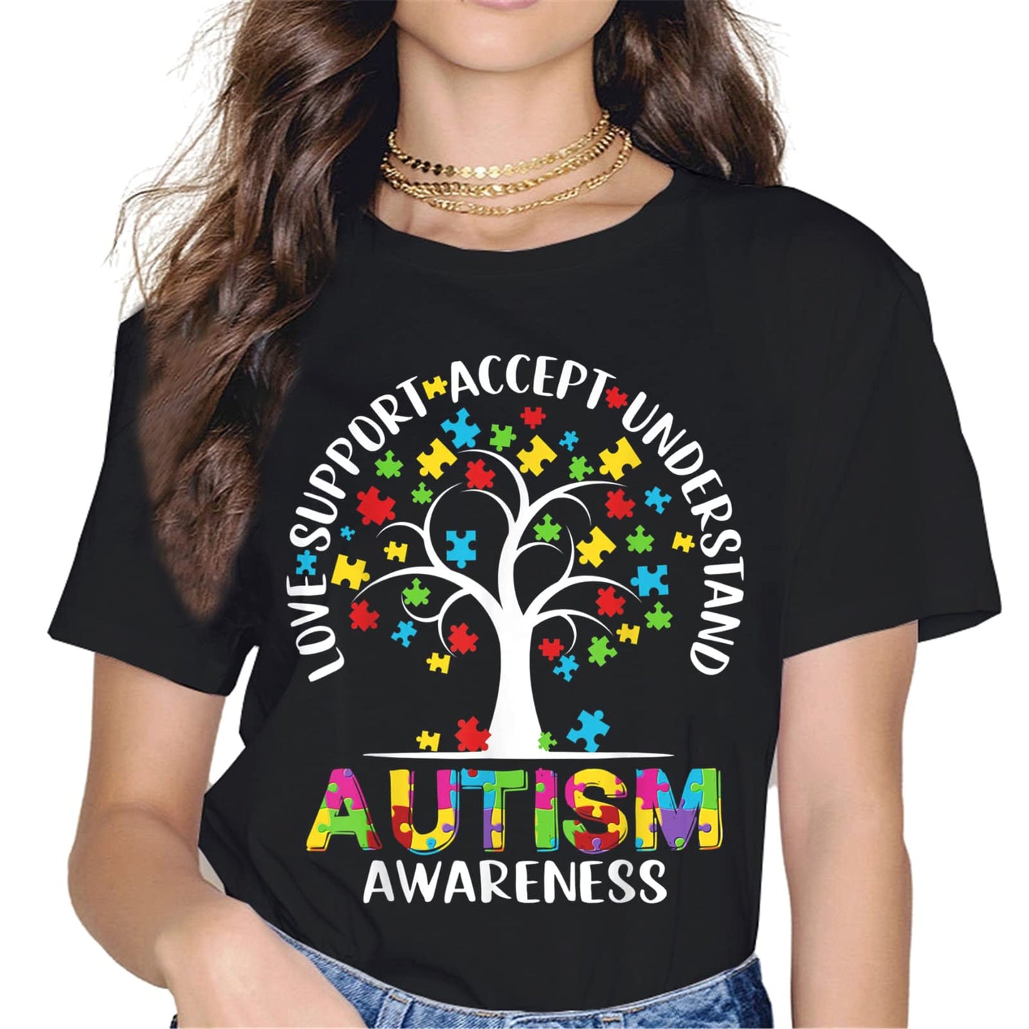 Autism Awareness Women Tops T-Shirt in The World You Can Be Anything Be Kind Graphics Shirt Casual Crew Neck Shirts Gift Tee