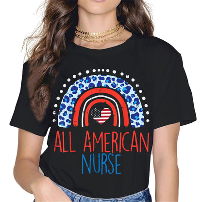 Patriotic Nurse Heart T-Shirt - American Flag Graphics