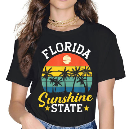 Women Tops Florida The Sunshine State Vintage Retro Vacation Gift T-Shirt Gift Graphics Crew Neck Casual Shirts Tee