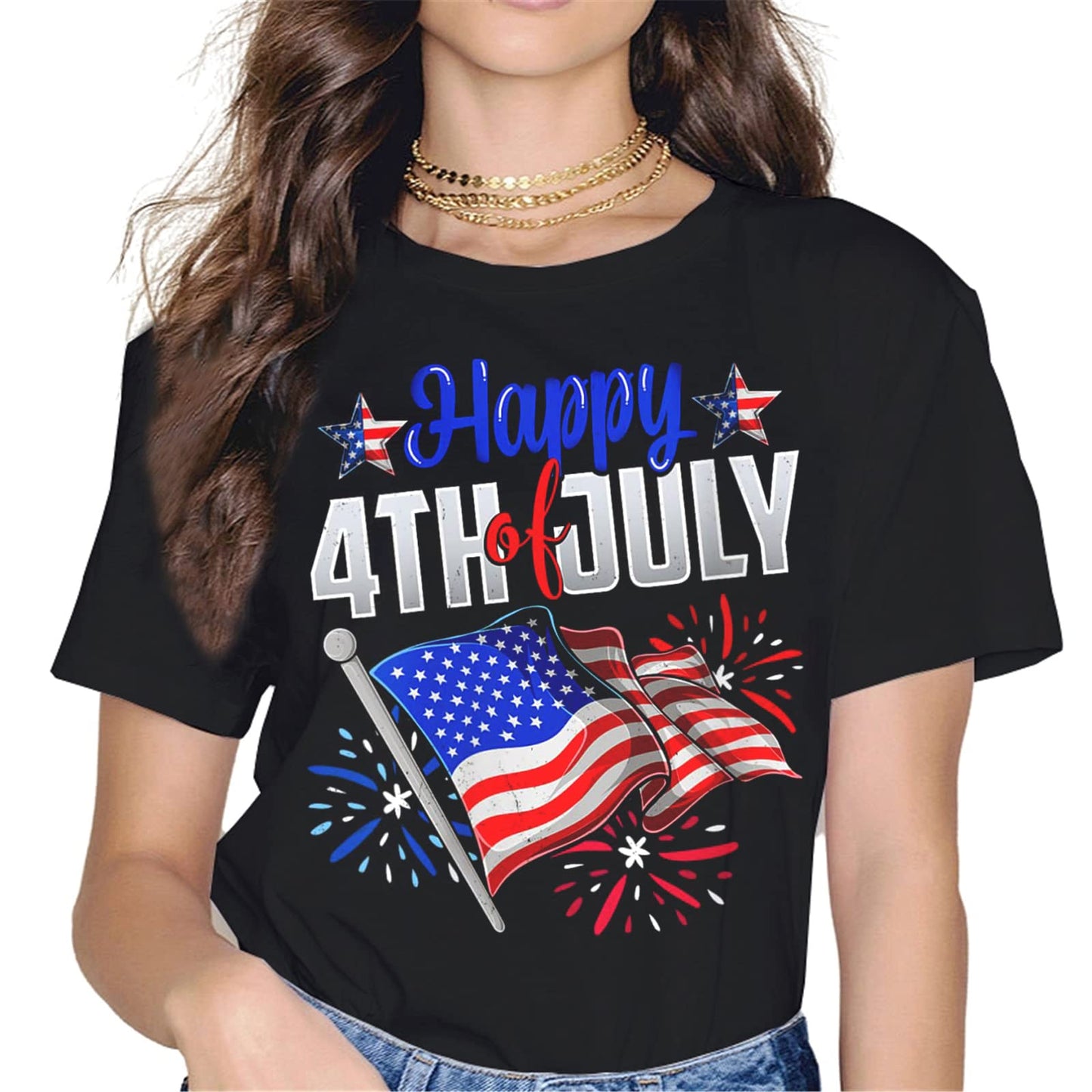 American Flag Party Tee - Happy 4th of July Women's Tops