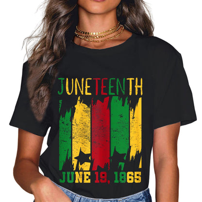 Happy Juneteenth is My Independence Day Free Black Women Fashion Casual Round Neck T-Shirt