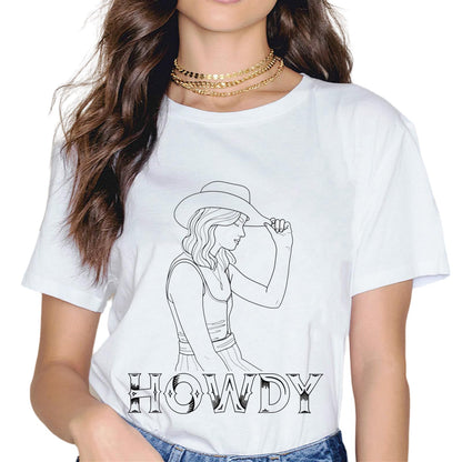 Vintage White Howdy Rodeo Western Country Southern Cowgirl T-Shirt