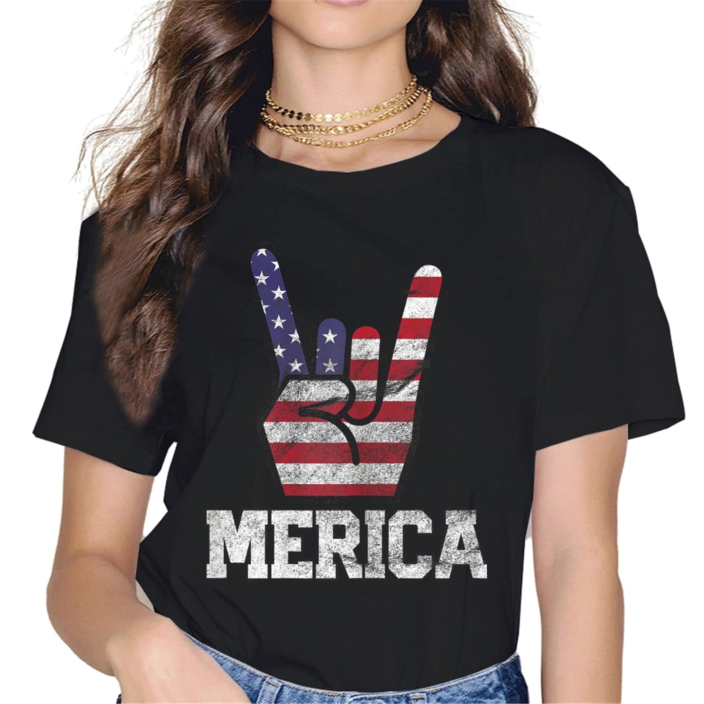 Patriotic Bandana Skull T-Shirt - Women's 4th of July Tops