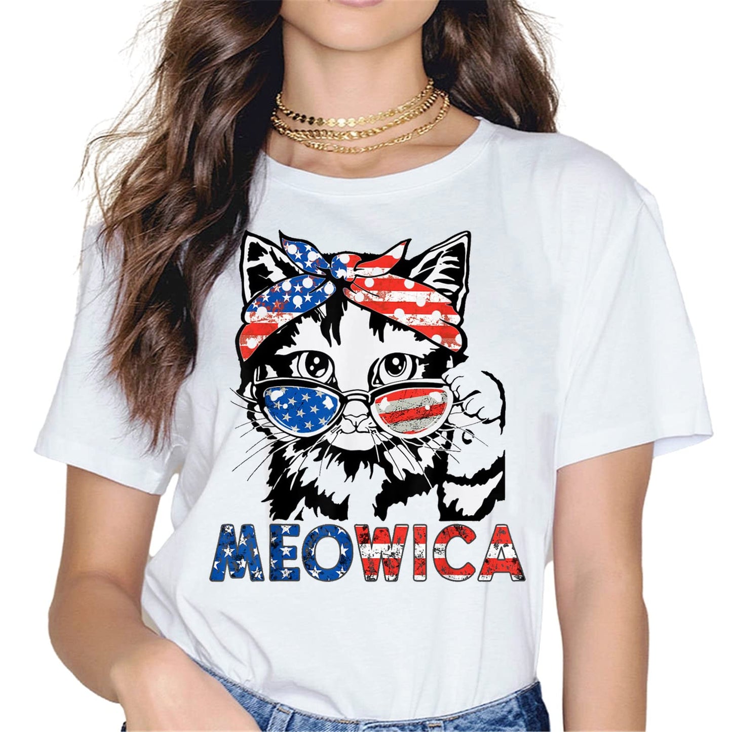 4th of July Merica Cat Mom T-Shirt - Patriotic Graphics