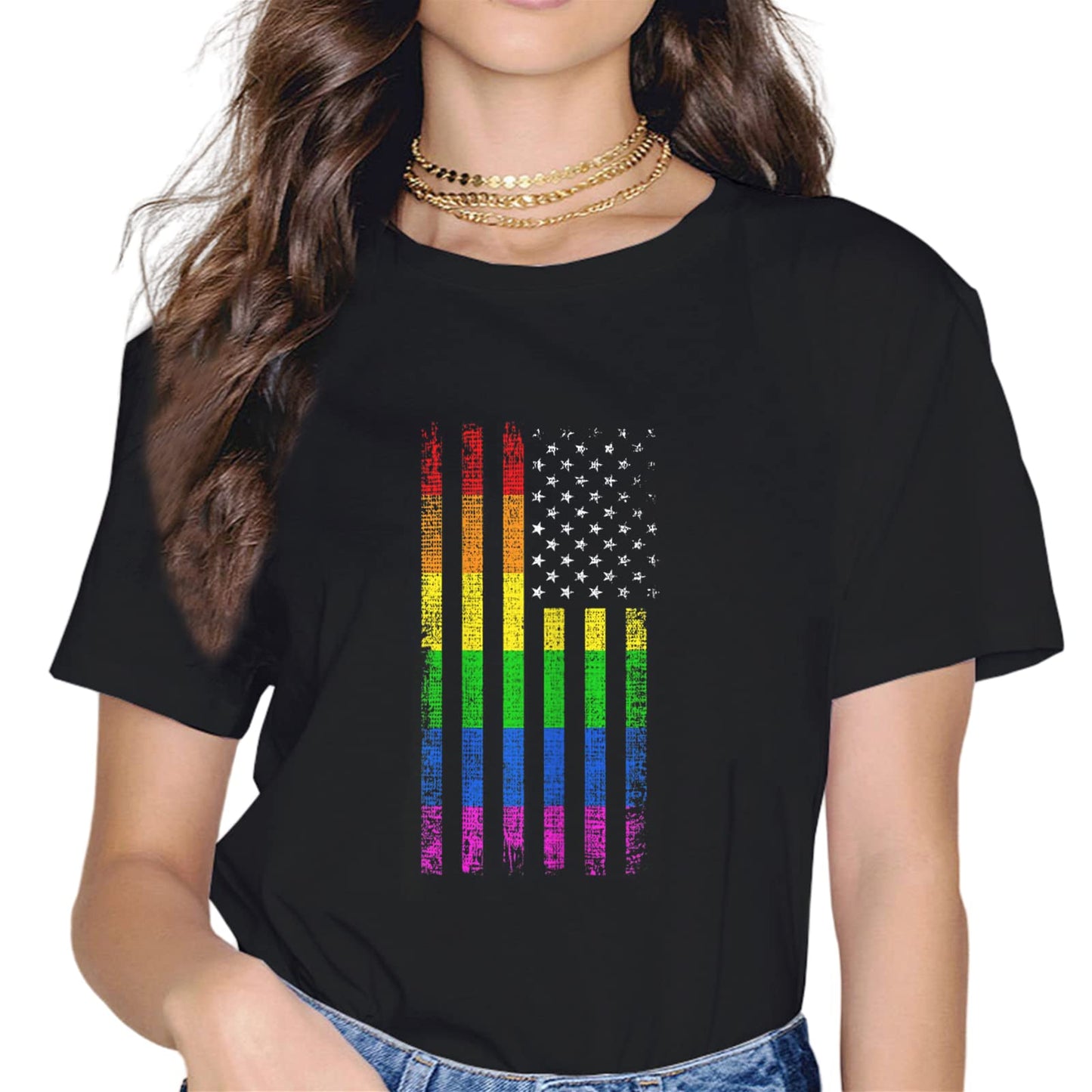 Women Pride Rainbow Flag Pride Month LGBTQ Ally LGBT Fashion Casual Tees