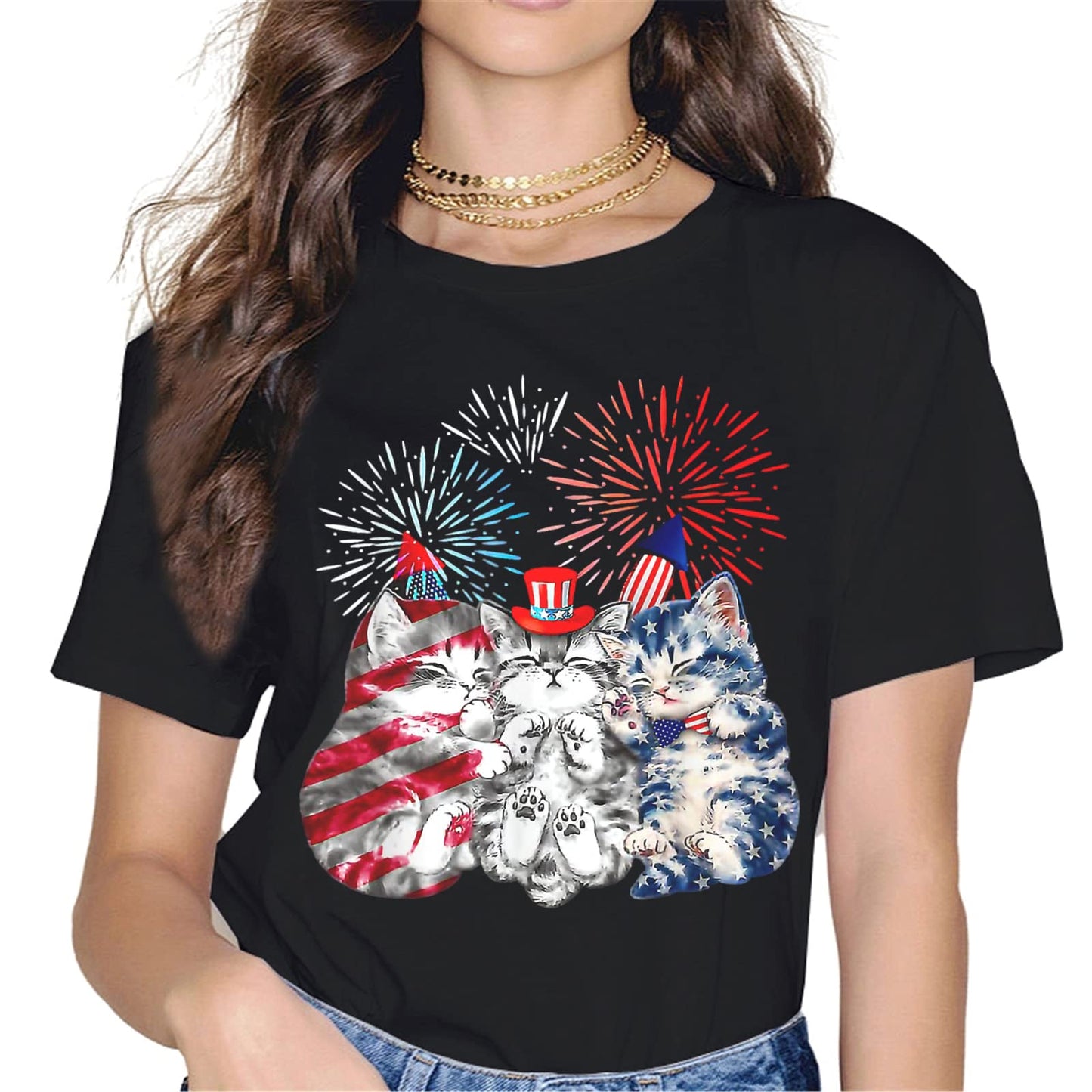 4th of July Merica Cat Mom T-Shirt - Patriotic Graphics