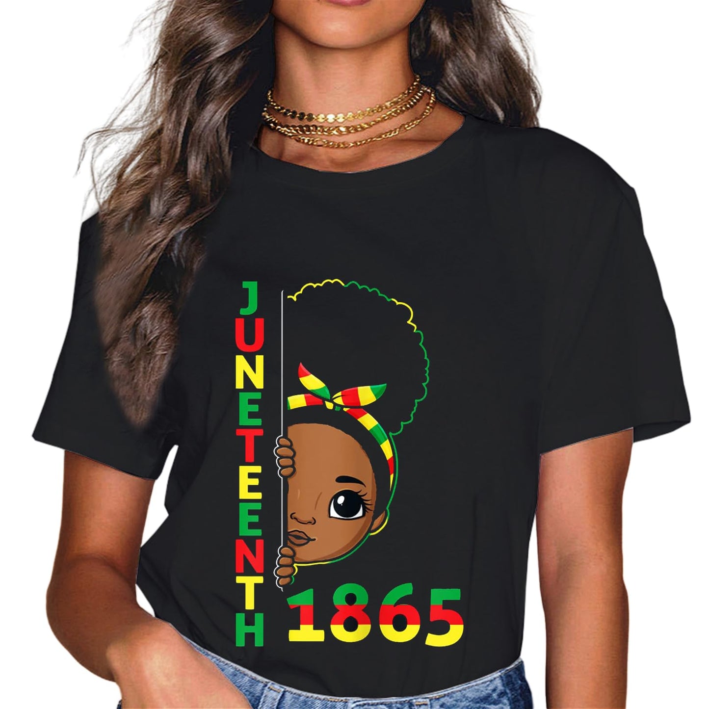 Happy Juneteenth is My Independence Day Free Black Women Fashion Casual Round Neck T-Shirt