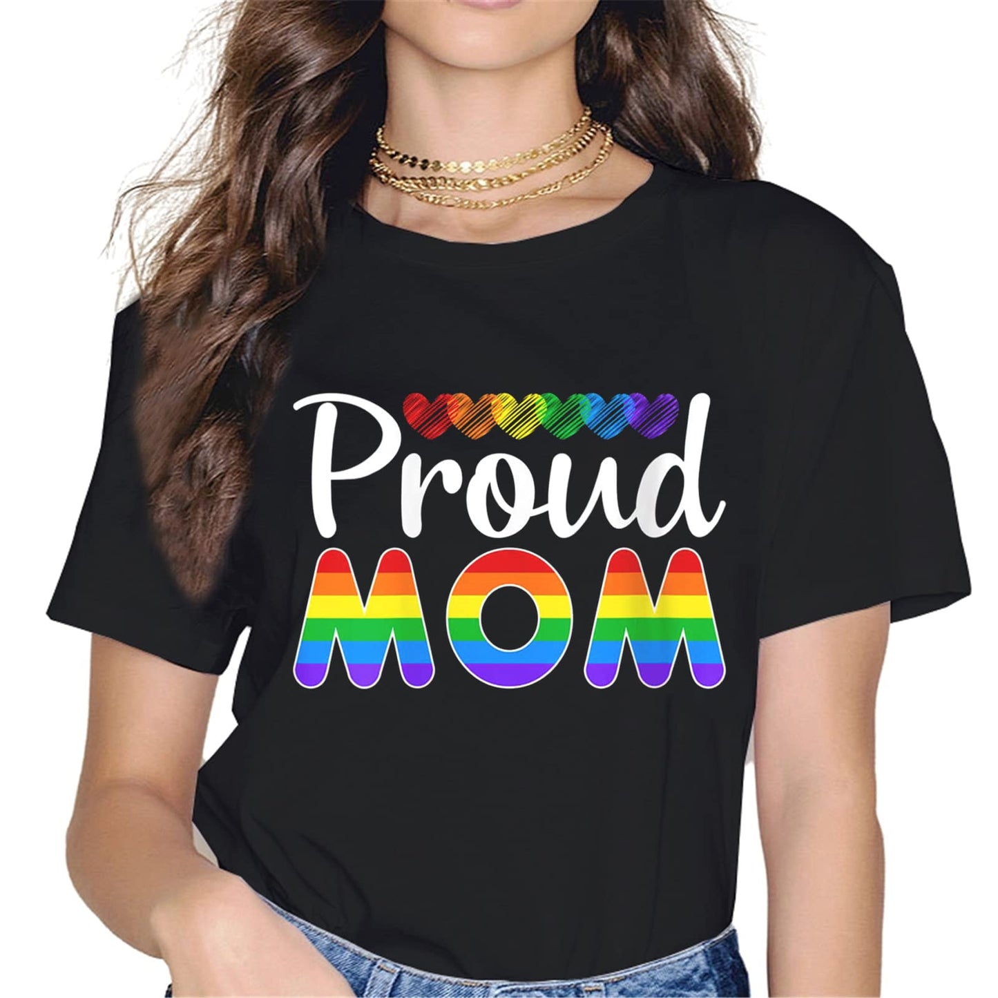 Women Tops Gay & Lesbian Pride Shirt Proud Mom LGBTQ Parent T-Shirt Graphics Casual Short Sleeve Crew Neck Shirts Gift Tee