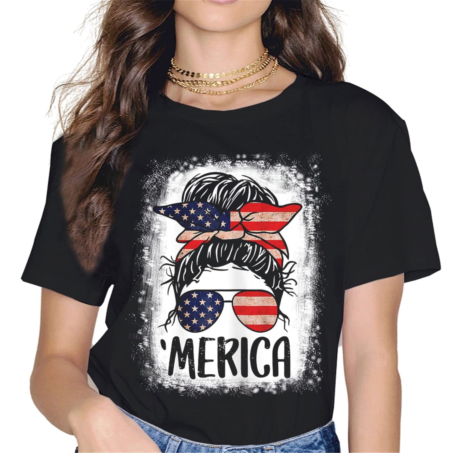 Patriotic Bandana Skull T-Shirt - Women's 4th of July Tops