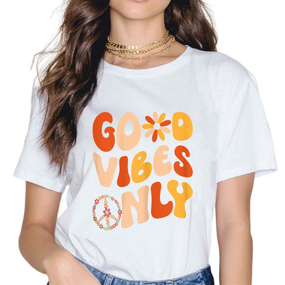 Good Vibes Only Quotes Fashion Short Sleeve Casual Round Neck Inspirational Quote Gift T-Shirt