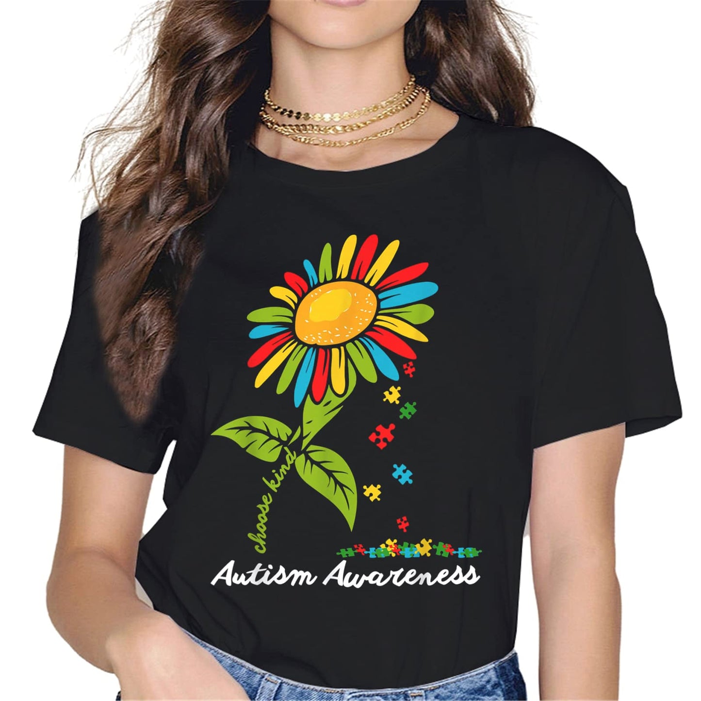 Live Love Accept Autism Awareness Women Tops T-Shirt Heartbeat Graphics Shirt Casual Short Sleeve Crew Neck Shirts Gift Tee