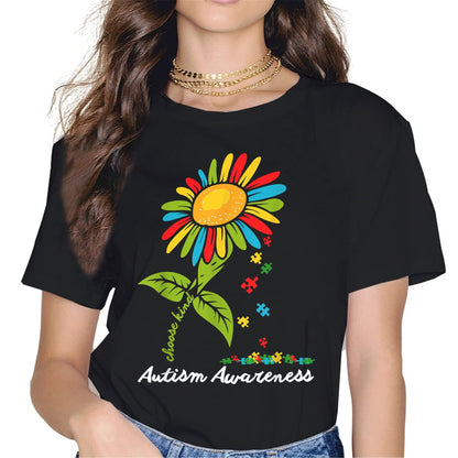 Live Love Accept Autism Awareness Women Tops T-Shirt Heartbeat Graphics Shirt Casual Short Sleeve Crew Neck Shirts Gift Tee