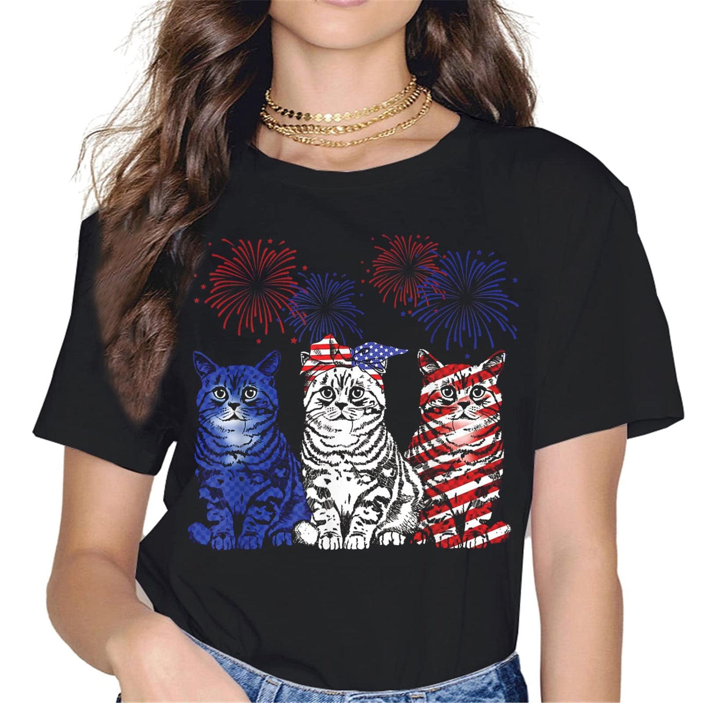 4th of July Merica Cat Mom T-Shirt - Patriotic Graphics