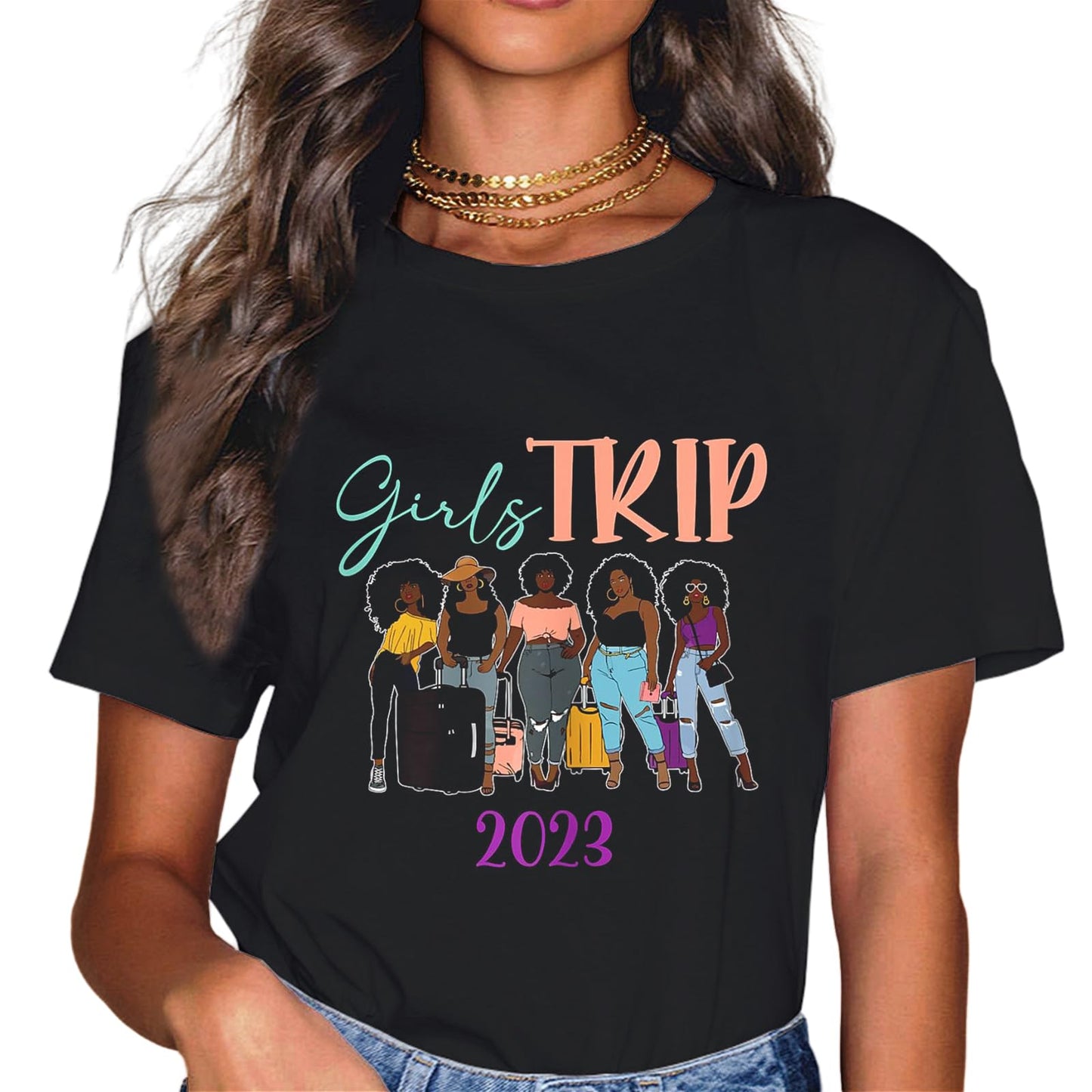 Girls Trip 2023 for Black Melanin Party Women on Vacation T-Shirt