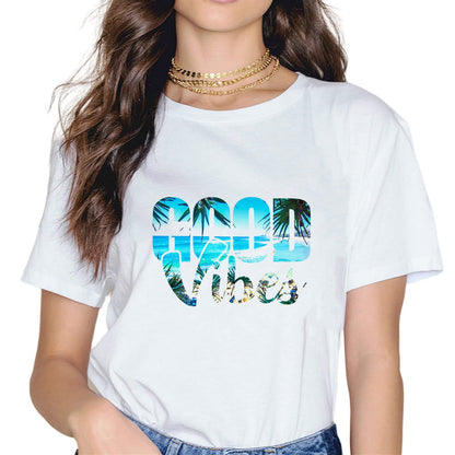 Good Vibes Only Quotes Fashion Short Sleeve Casual Round Neck Inspirational Quote Gift T-Shirt