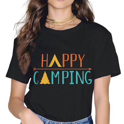 Happy Camping Fashion Short Sleeve Casual Round Neck Gift T-Shirt