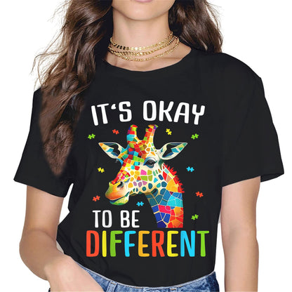 Autism Awareness Women Tops T-Shirt in The World You Can Be Anything Be Kind Graphics Shirt Casual Crew Neck Shirts Gift Tee