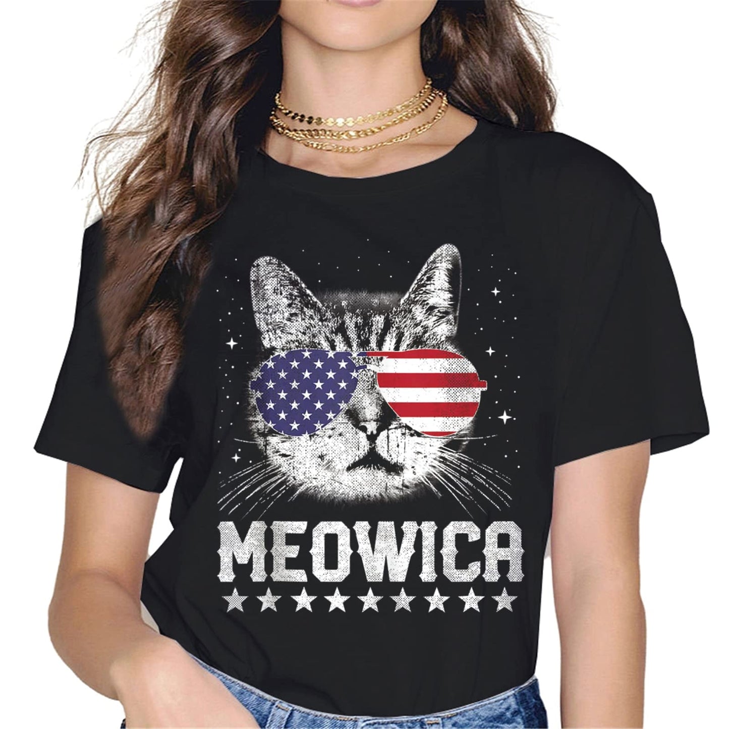 4th of July Merica Cat Mom T-Shirt - Patriotic Graphics