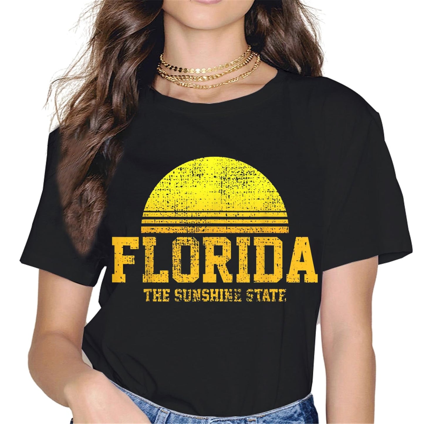 Women Tops Florida The Sunshine State Vintage Retro Vacation Gift T-Shirt Gift Graphics Crew Neck Casual Shirts Tee