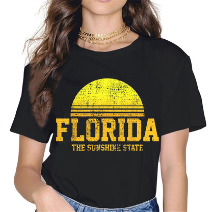 Women Tops Florida The Sunshine State Vintage Retro Vacation Gift T-Shirt Gift Graphics Crew Neck Casual Shirts Tee