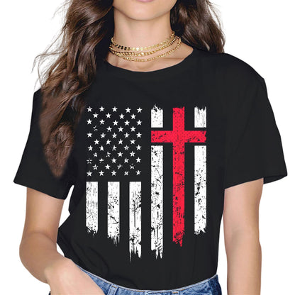 Sassalilly USA Flag Patriotic American Gift Faith T-Shirt-Religion Graphics