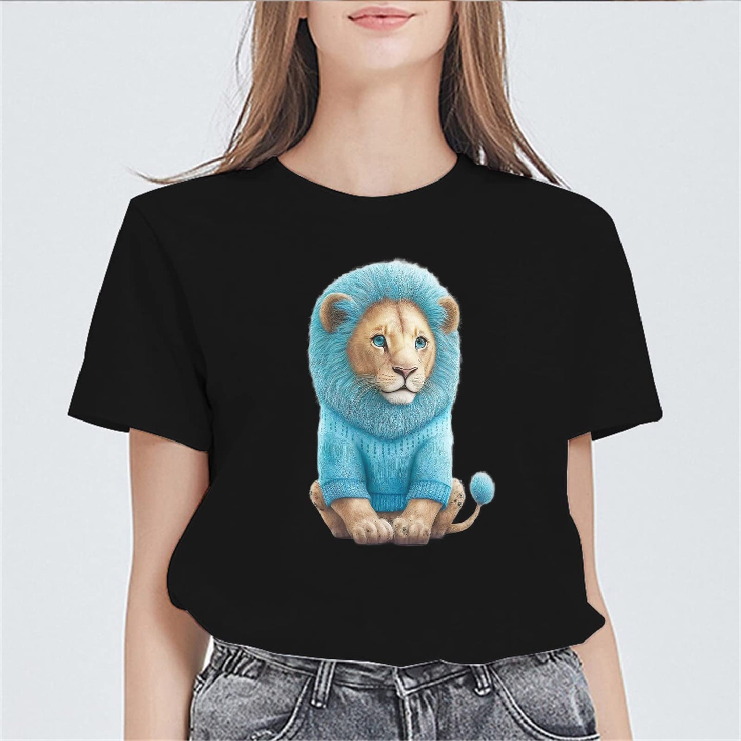 Women Cute Lion Graphics T-Shirt Fashion Casual Short-Sleeved Tops Teens Clothes