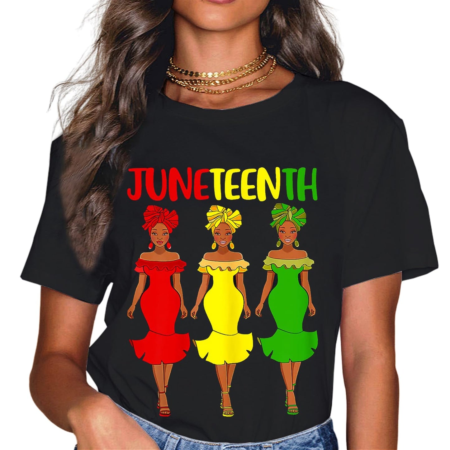 Happy Juneteenth is My Independence Day Free Black Women Fashion Casual Round Neck T-Shirt