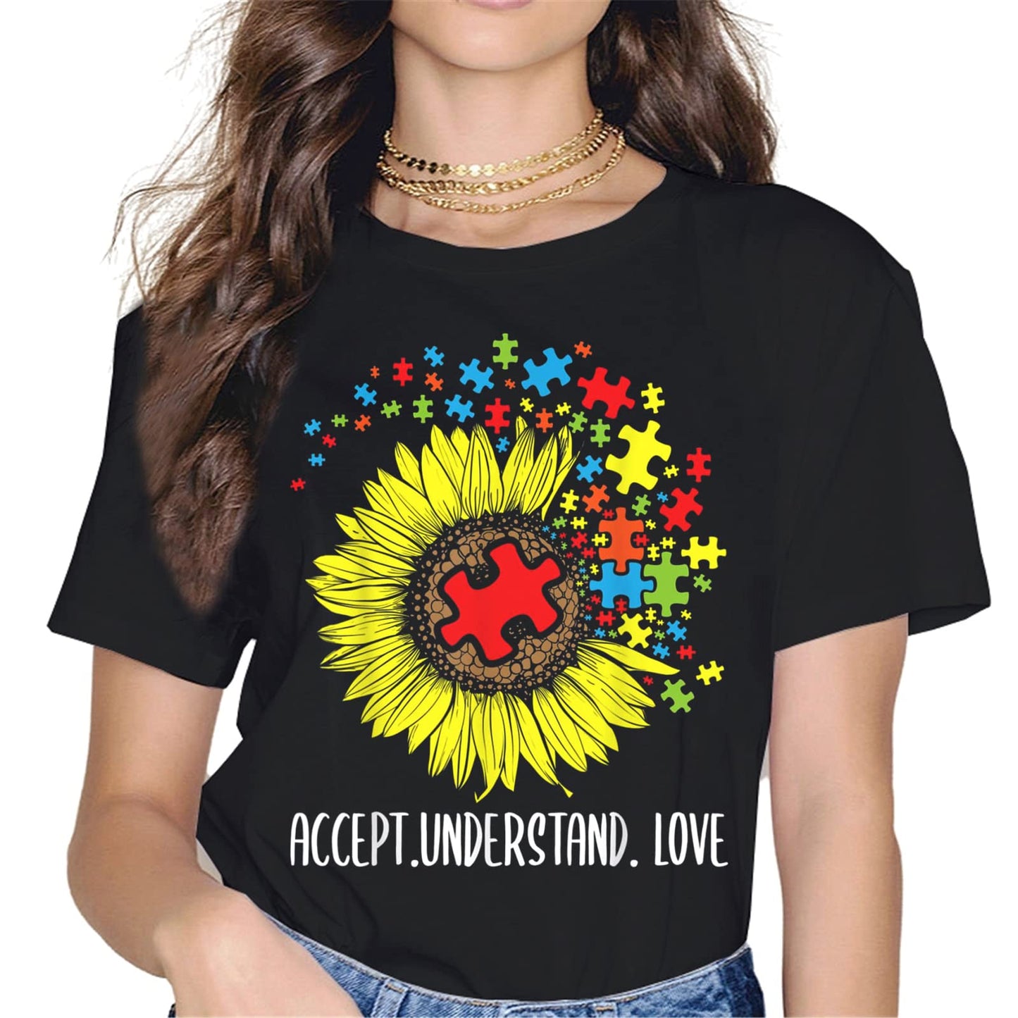 Autism Awareness Women Tops T-Shirt in The World You Can Be Anything Be Kind Graphics Shirt Casual Crew Neck Shirts Gift Tee