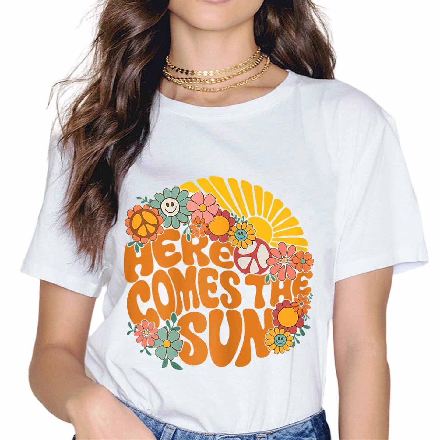 Here Comes The Sun Vintage Retro Summer Beach Gift T-Shirt