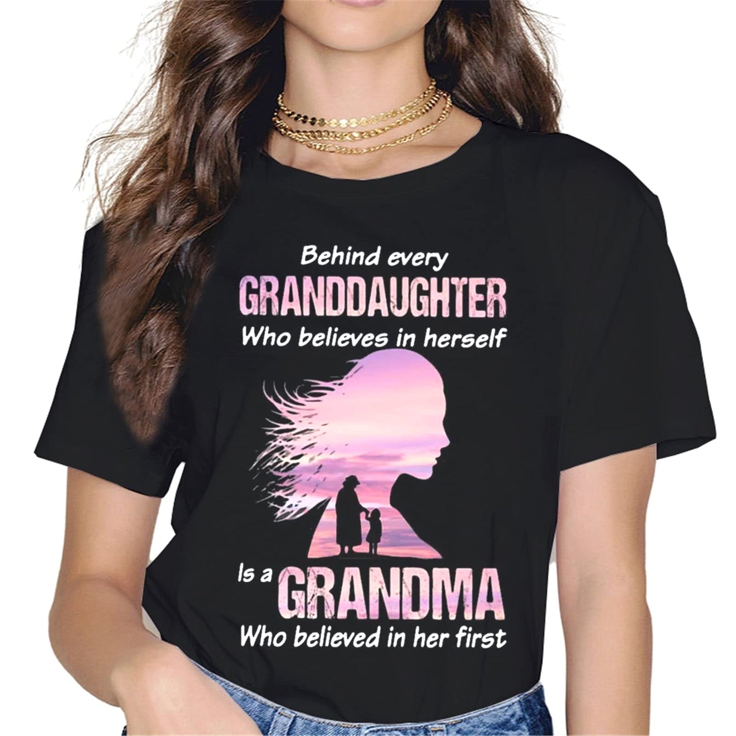 Grandma and Granddaughter Best Friends T-Shirt Women Tops Graphics Casual Short Sleeve Crew Neck Shirts Gift Tee