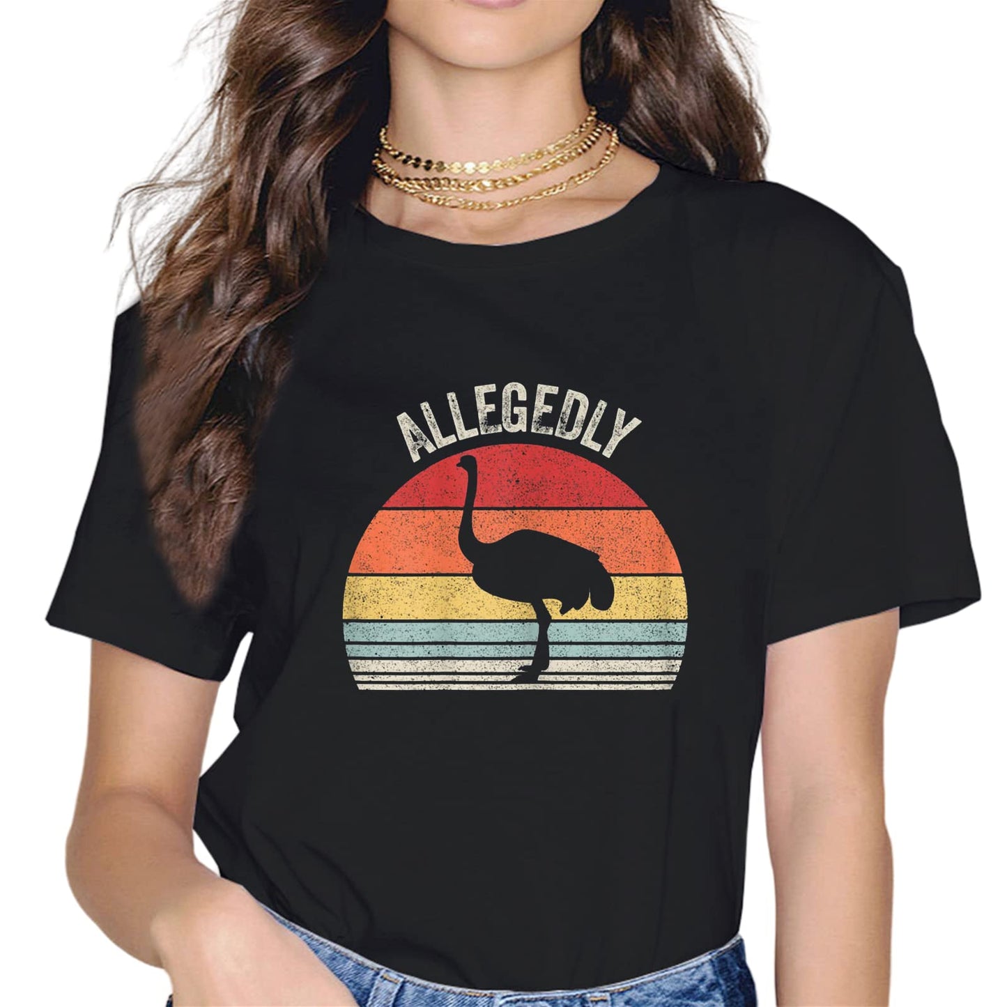 Allegedly Ostrich Fashion Short Sleeve Casual Round Neck T-Shirt