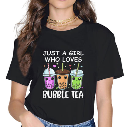 Women Kawaii Boba Bubble Tea Tops Girl Short Sleeve Casual Round Neck Tees