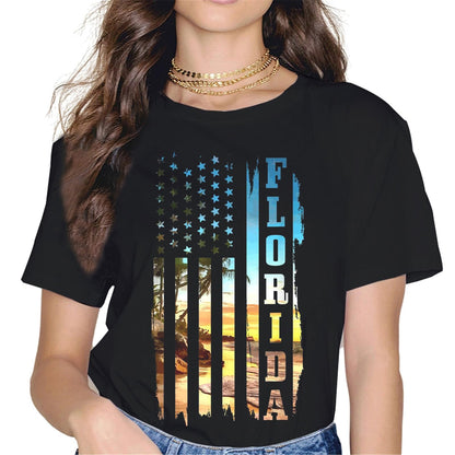 Women Tops Florida The Sunshine State Vintage Retro Vacation Gift T-Shirt Gift Graphics Crew Neck Casual Shirts Tee