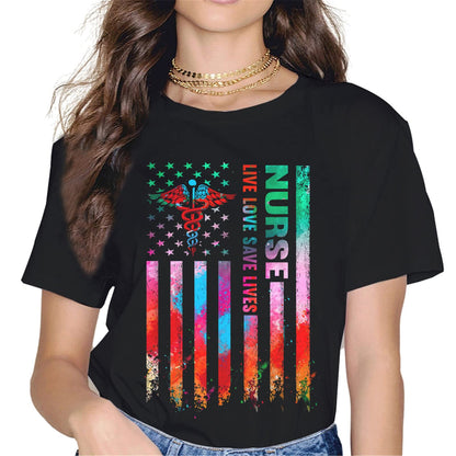 Patriotic Nurse Heart T-Shirt - American Flag Graphics