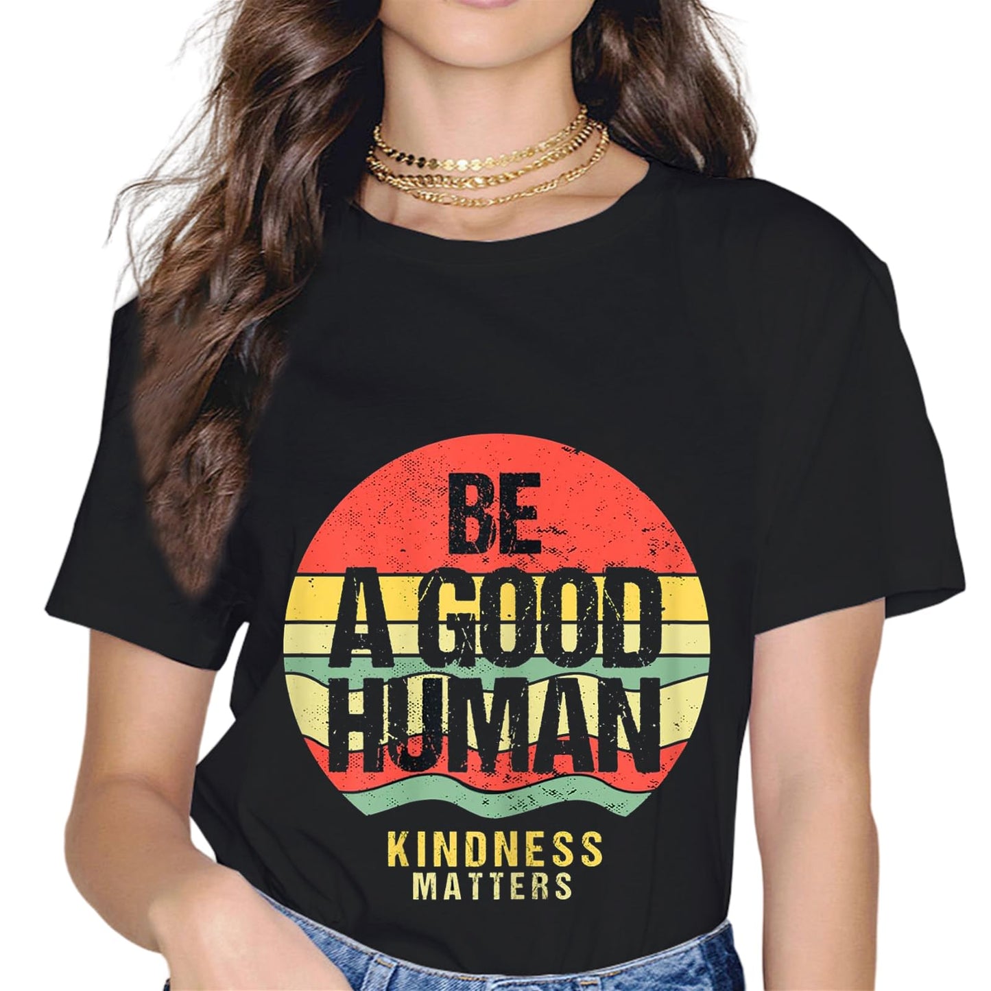 Sassalilly Retro Be A Good Human Saying Kindness Quote Positive Message T-Shirt