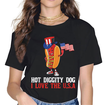 4th of July Hot Dog T-Shirt - Patriotic Graphics