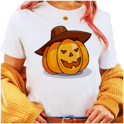 Stravel Summer Halloween T-Shirt - Casual Round Neck