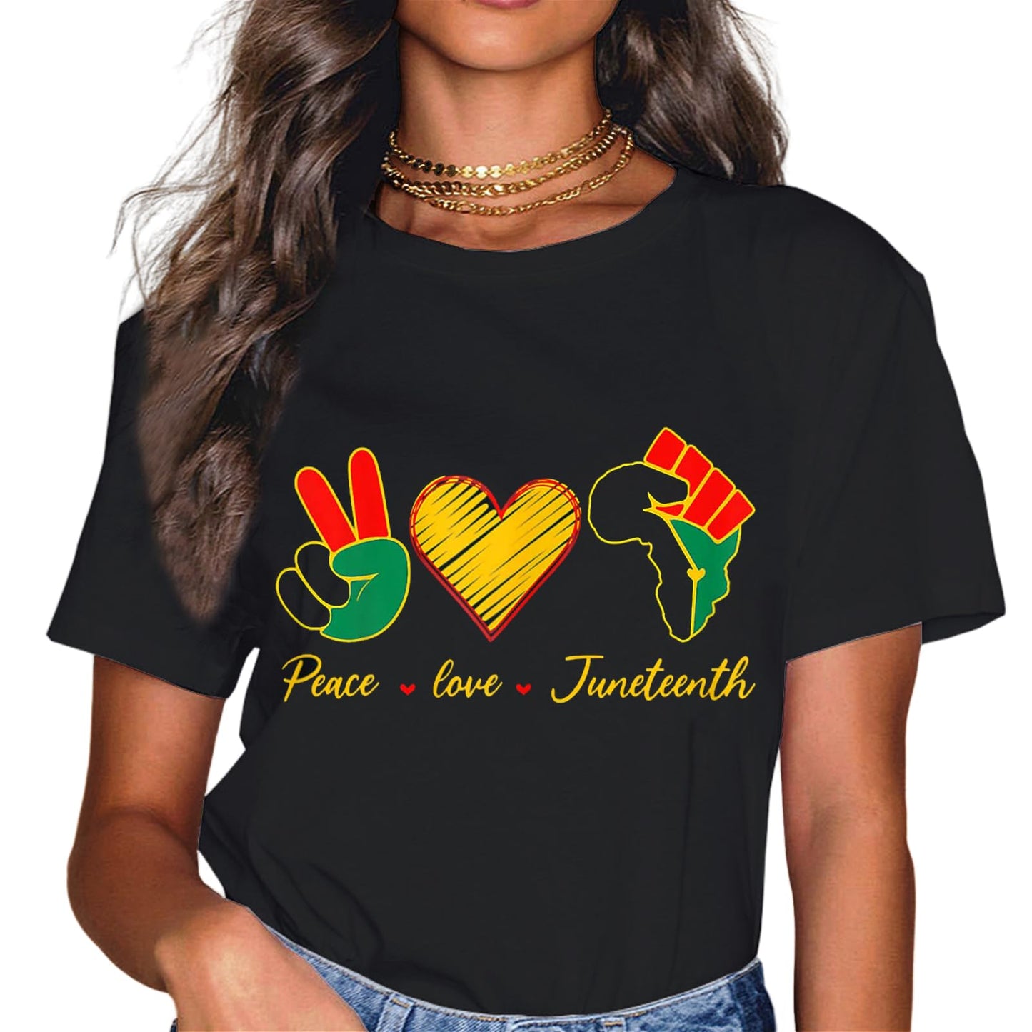 Happy Juneteenth is My Independence Day Free Black Women Fashion Casual Round Neck T-Shirt