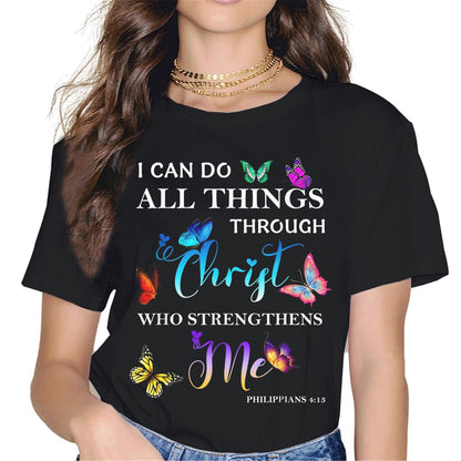 I Can Do All Things Through Christ Butterfly Art - Religious T-Shirt