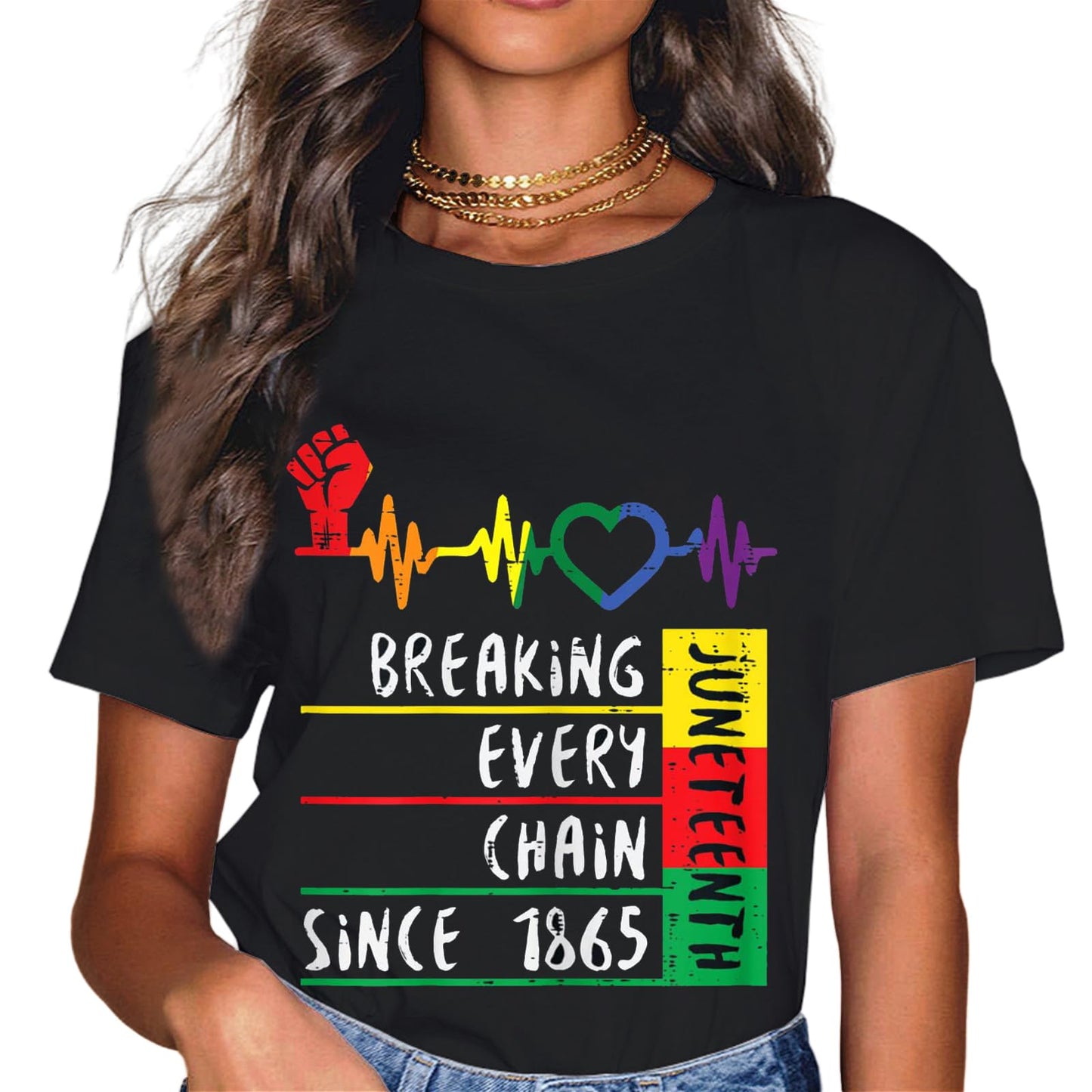 Happy Juneteenth is My Independence Day Free Black Women Fashion Casual Round Neck T-Shirt