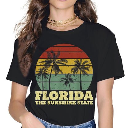 Women Tops Florida The Sunshine State Vintage Retro Vacation Gift T-Shirt Gift Graphics Crew Neck Casual Shirts Tee