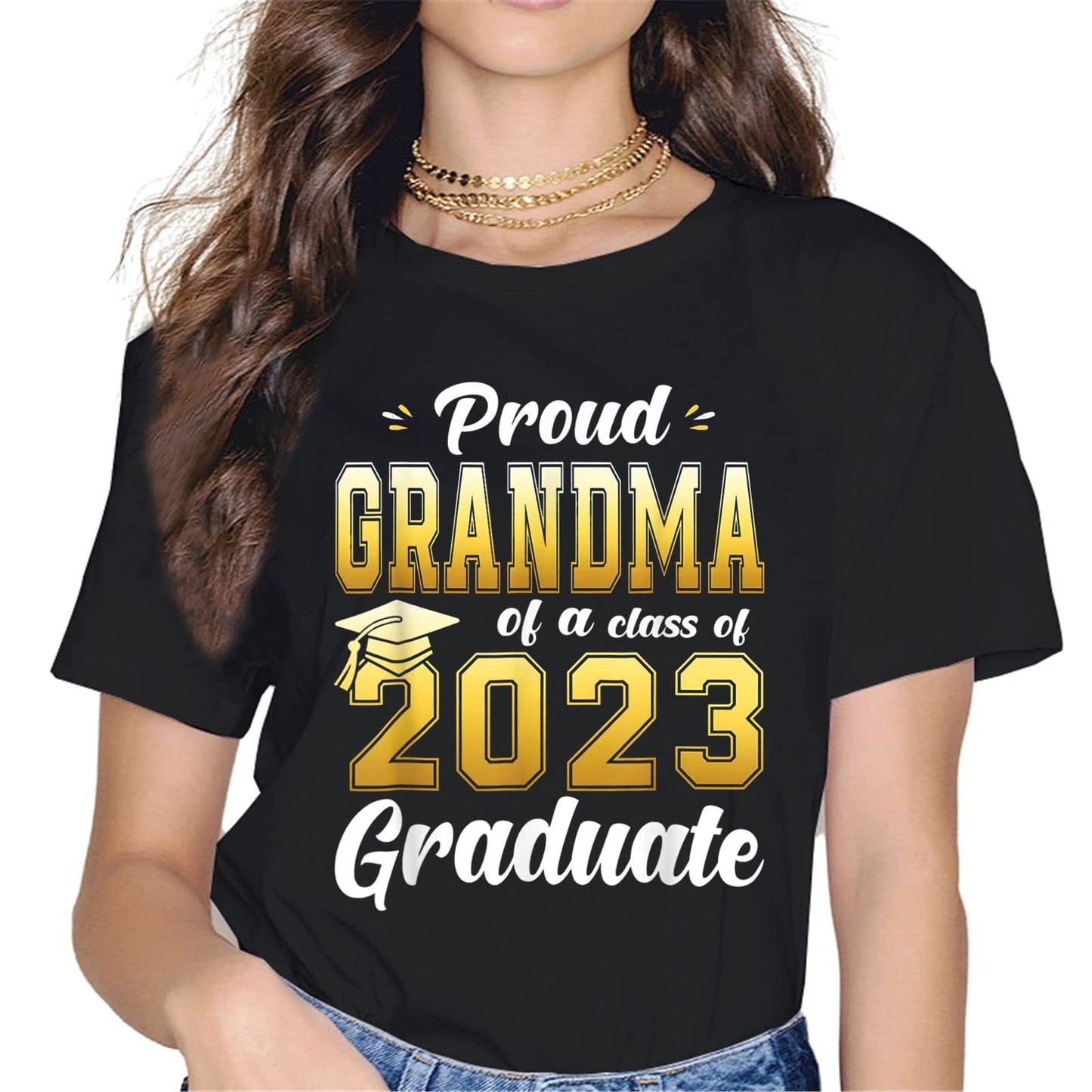 Women Tops Proud Grandma of A Class of 2023 Graduate T-Shirt Graphics Casual Short Sleeve Crew Neck Shirts Gift Tee