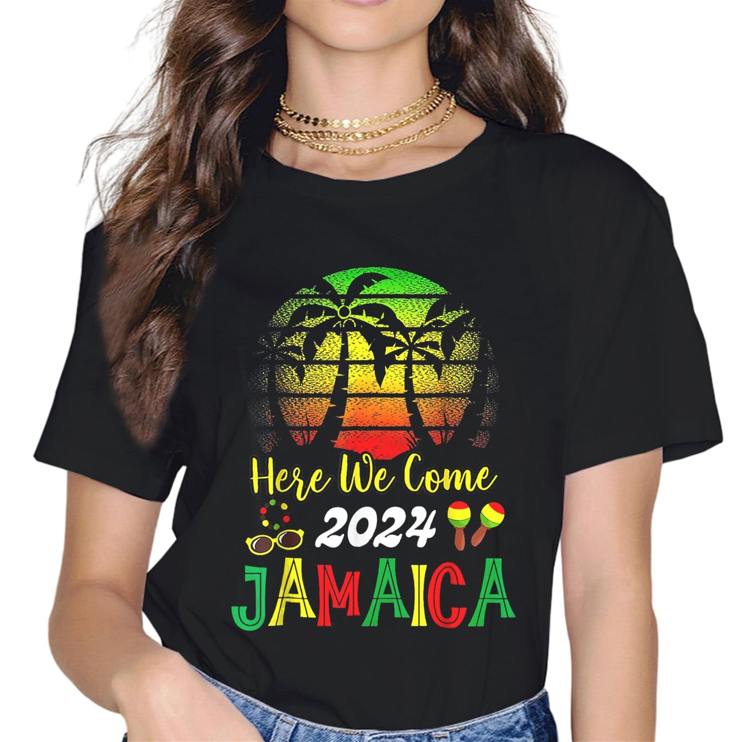 Jamaica 2024 Here Family Vacation Trip T-Shirt for Women