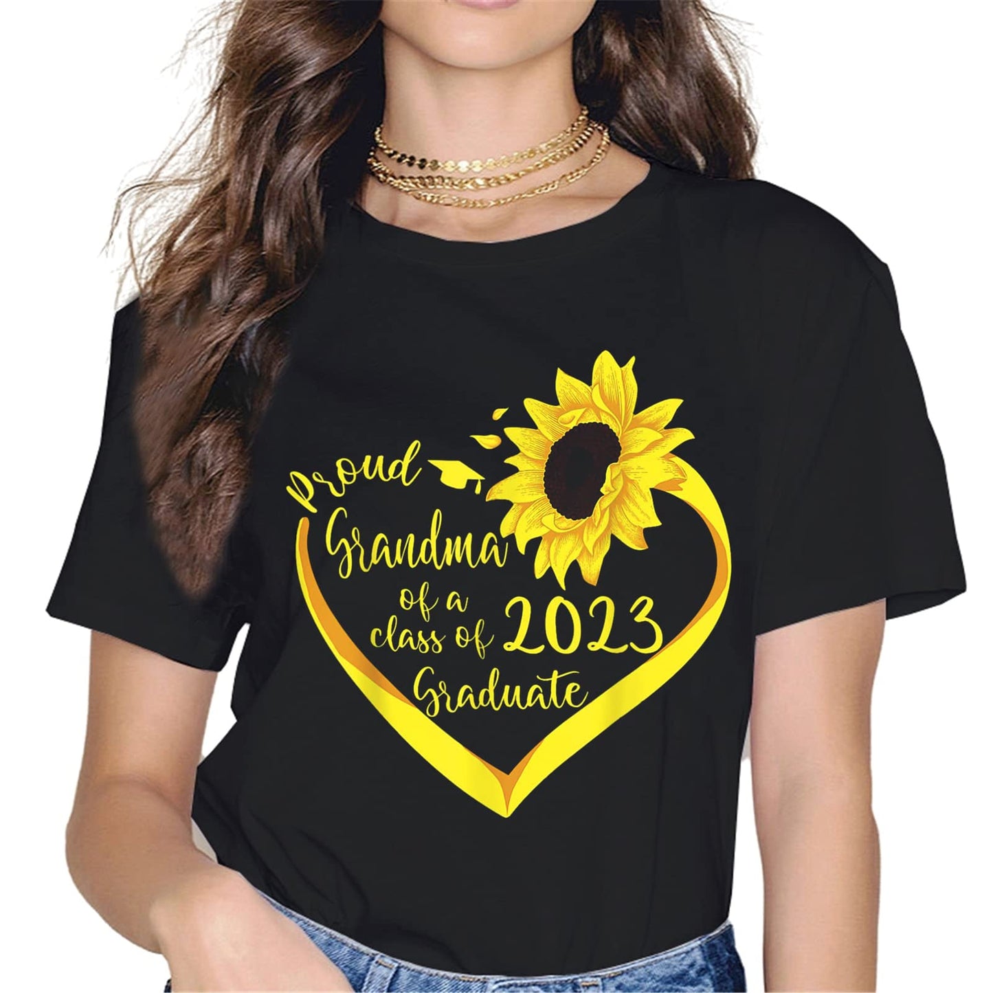 Women Tops Proud Grandma of A Class of 2023 Graduate T-Shirt Graphics Casual Short Sleeve Crew Neck Shirts Gift Tee