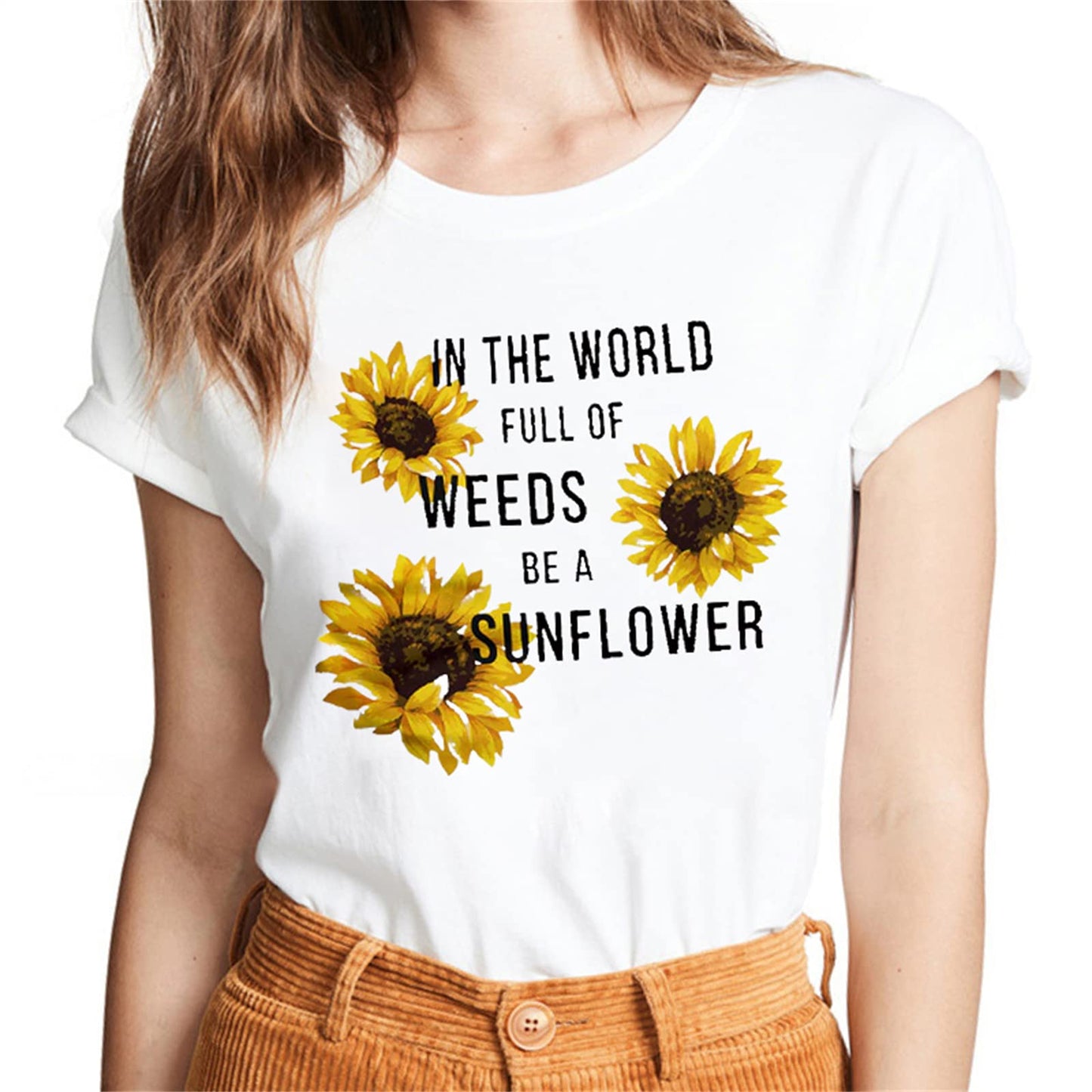 Sassalilly Various Botanical Flower Theme Pattern Text Top Casual Regular Summer Short Sleeve Women's T-Shirt