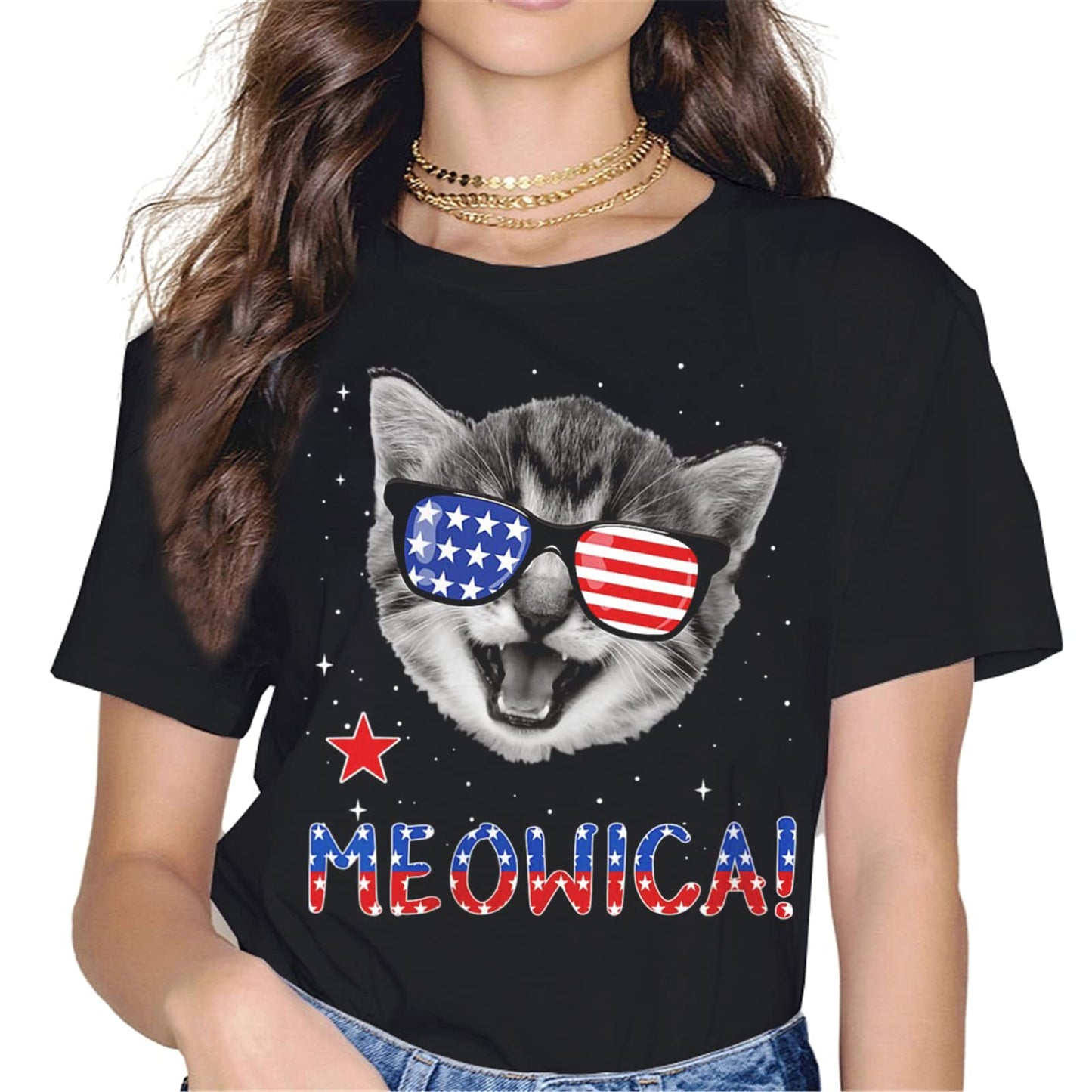 4th of July Merica Cat Mom T-Shirt - Patriotic Graphics